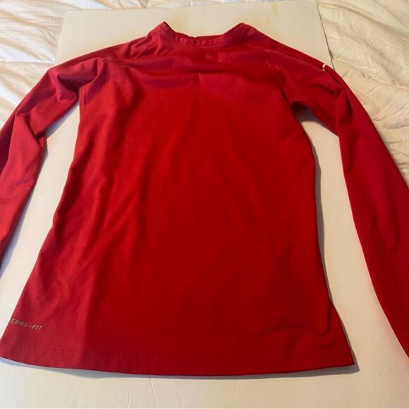 Nike Therma fleece lined Red Long Sleeve mock neck Shirt Running thumb holes M - Picture 2 of 11